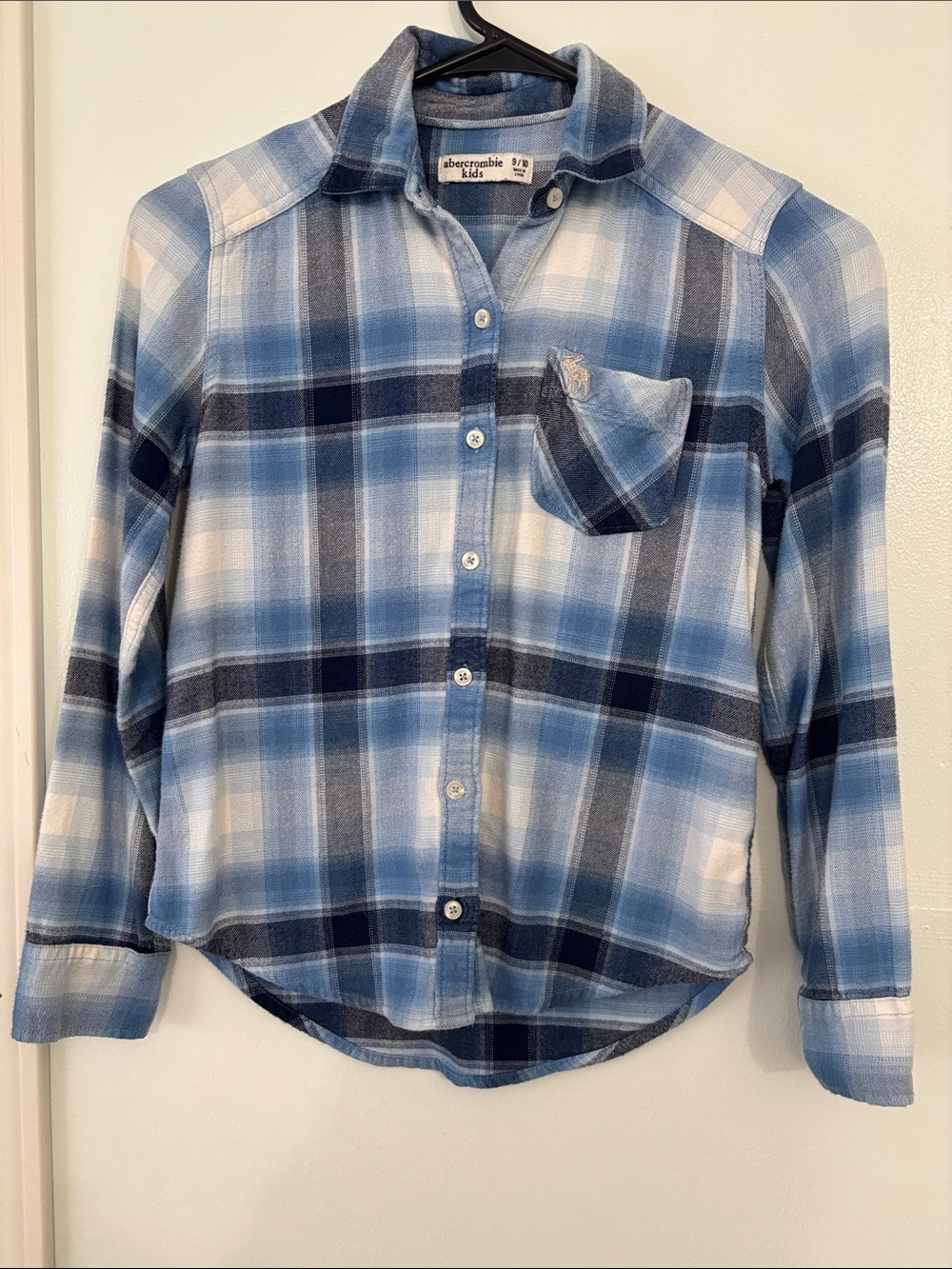 abercrombie kids light and navy blue plaid button-down shirt
